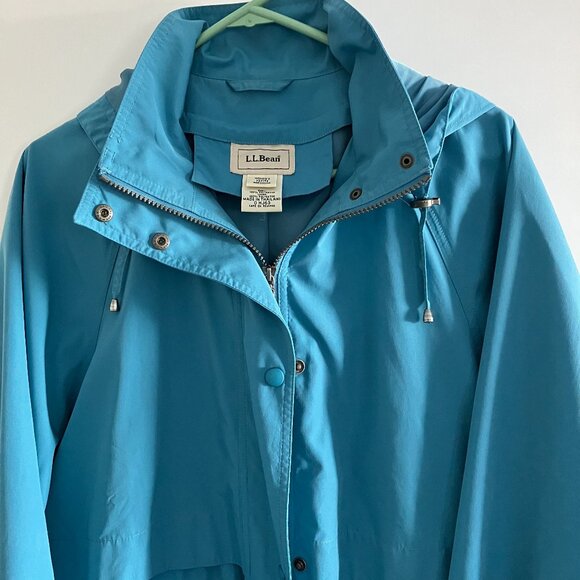 L.L. Bean Vintage Teal Trench Long Raincoat Womens Medium Removable Hood READ - Picture 2 of 15